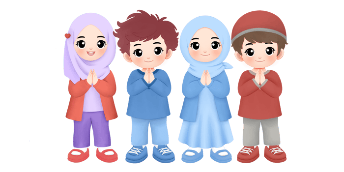 happy kids greeting eid mubarak watercolor illustration png