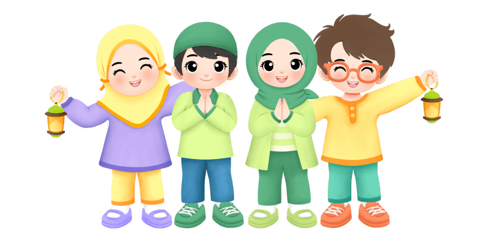 happy boys and girls greeting eid mubarak together watercolor illustration png