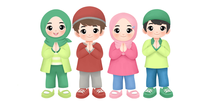 happy kids greeting eid mubarak together watercolor illustration, boys and girl salam gesture png