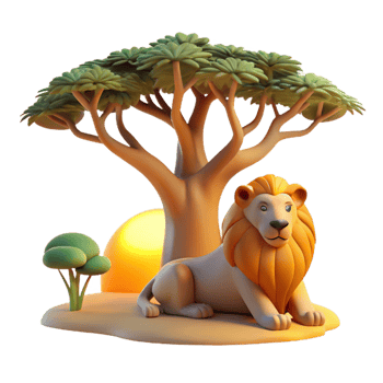 wonderful artistic A regal lion pride resting under the shade of a baobab tree, golden hour lighting, National Geographic style original png