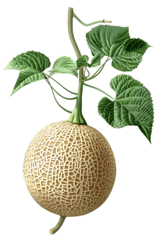 Pixelated Cantaloupe with Stem and Leaves Against Transparent Background png