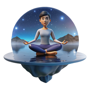serene modern A meditating yogi levitating above a serene lake reflecting a starry night sky, in a realistic, spiritual art style premium png