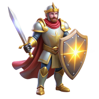 extraordinary rustic A noble knight in shining armor, wielding a sword and shield, standing in a heroic pose, illuminated by a divine light. Classical style genuine png