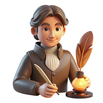 vibrant modern Portrait of a writer with a pensive expression, holding a quill pen, lit by the warm glow of a desk lamp, in a vintage, romantic style genuine png