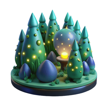 beautiful modern A group of fireflies illuminating a dark forest, bioluminescent lighting, magical realism style authentic png