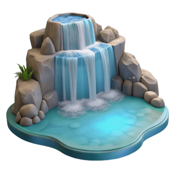 serene minimalist A cascading waterfall plunging into a crystal-clear pool, misty lighting, serene style premium png