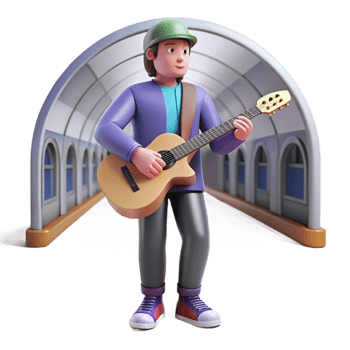 extraordinary abstract A musician playing a guitar in a subway station, urban music photography, ambient lighting detailed png