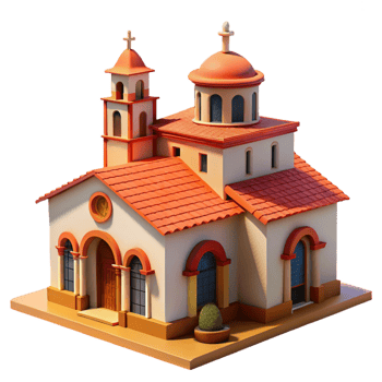 extraordinary contemporary Spanish Colonial mission, stucco walls, red tile roof, warm sunlight, highly detailed, Spanish Colonial style high quality png