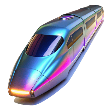 beautiful rustic A futuristic, high-speed train gliding through a tunnel of light, its sleek, metallic exterior reflecting the vibrant colors. Photorealistic style high resolution png