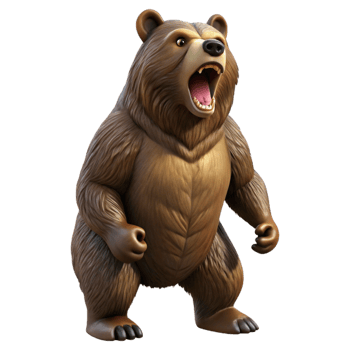 impressive creative A powerful grizzly bear standing on its hind legs, roaring towards the sky, depicted in a dynamic, action-packed style original png