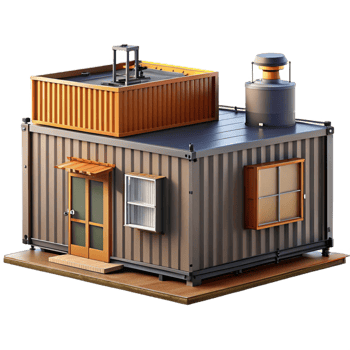impressive modern Shipping container home, industrial design, upcycled materials, urban setting, modern style 4K png