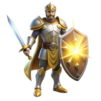 extraordinary vintage A noble knight in shining armor, wielding a sword and shield, standing in a heroic pose, illuminated by a divine light. Classical style detailed png