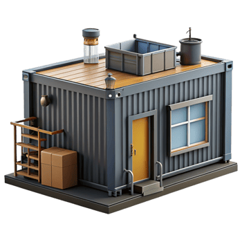 impressive abstract Shipping container home, industrial design, upcycled materials, urban setting, modern style high quality png