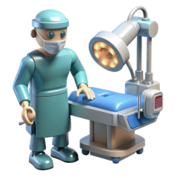 dramatic artistic A robotic surgeon performing a delicate operation, bright, sterile lighting, medical style high quality png