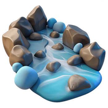 elegant rustic A crystal-clear mountain stream flowing over smooth, colorful stones, photorealistic style premium png