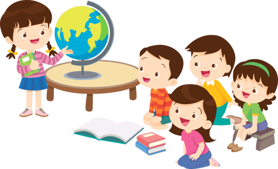 Children learning with a globe png
