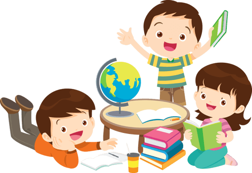 Kids learning with books and globe png