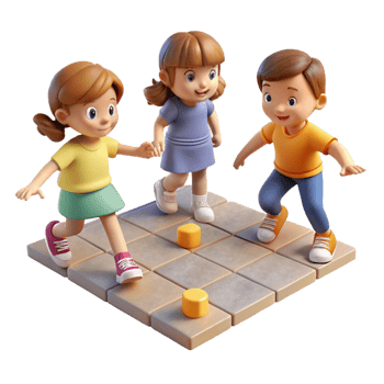 wonderful modern A group of children playing hopscotch on a cracked sidewalk, nostalgic style, warm afternoon light genuine png