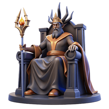 magnificent artistic A powerful Hades ruling the underworld from his ebony throne. Greek mythology style. Dark, dramatic lighting exclusive png