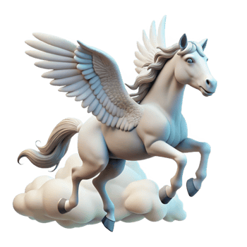 impressive modern A graceful Pegasus soaring through the clouds, its wings catching the sunlight, in a majestic, realistic style genuine png