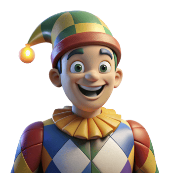 stunning modern Portrait of a jester with a melancholic smile, wearing a colorful patchwork costume, lit by a single spotlight, in a theatrical, dramatic style exclusive png