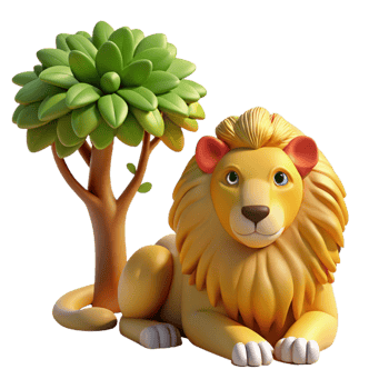 dramatic creative A majestic lion resting in the shade of a tree, warm, golden sunlight filtering through the leaves. Photorealistic style professional png