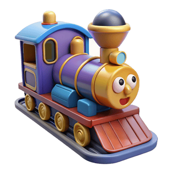 wonderful artistic A cartoon train chugging along a railroad track, scenic countryside and bright sunlight illuminating the scene, rendered in a classic cartoon style high quality png