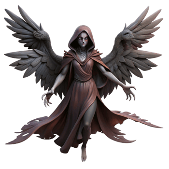 dramatic traditional A mysterious harpy with the body of a bird and the face of a woman, soaring through a dark forest. Ominous, shadowy lighting. Gothic style professional png