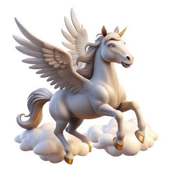elegant contemporary A graceful Pegasus soaring through the clouds, its wings catching the sunlight, in a majestic, realistic style high resolution png