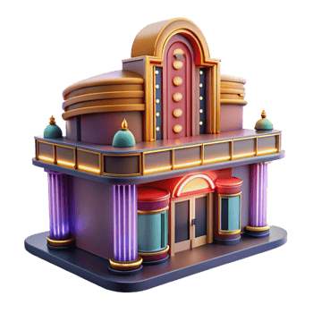 magnificent traditional An intricate Art Deco movie theater with neon marquee, vibrant city lights, vintage photography style premium png