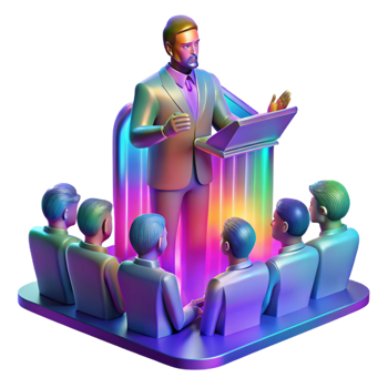 stunning abstract A holographic projection of a political leader addressing a crowd, distorted visuals, glitch art style, vibrant neon colors, dramatic lighting 4K png