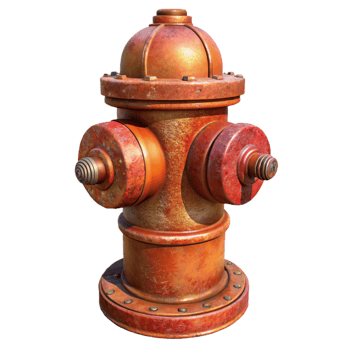 serene minimalist A close-up of a rusty fire hydrant, urban detail photography, textured lighting high resolution png