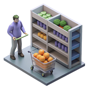 vibrant classic A lone figure scavenging for food in a deserted supermarket, dim lighting, gritty realism style, muted color palette, detailed textures high quality png