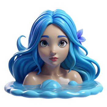 beautiful modern A serene water nymph with flowing blue hair and translucent skin, floating in a crystal-clear lake. Soft, shimmering lighting. Romantic style high resolution png