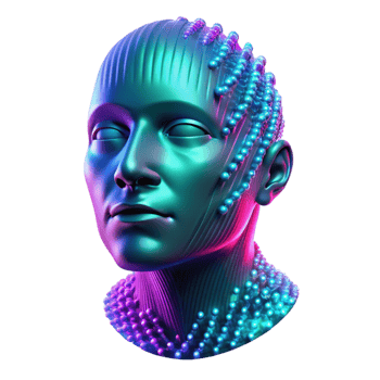 vibrant contemporary A cascading torrent of binary code forming the shape of a human face, illuminated by pulsing neon light in shades of turquoise and magenta. Synthwave style, abstract art authentic png