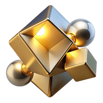 vibrant traditional Interlocking geometric shapes of polished chrome and brushed gold, lit by sharp, contrasting spotlights, in a minimalist, Bauhaus style detailed png