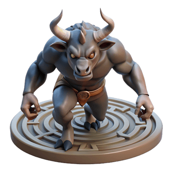 dramatic rustic A fearsome minotaur with a bull's head and human body, charging through a labyrinth. Dramatic, low-key lighting. Dark Fantasy style authentic png