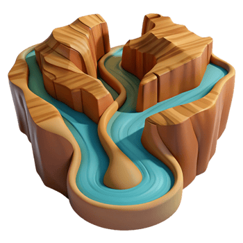 serene vintage A winding river carving through a canyon, aerial view, dramatic lighting high resolution png