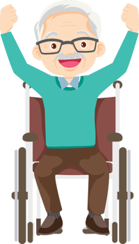 Grandpa raised his hands in joy because he had recovered from his illness and returned to good health. png