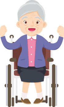 Grandmother in a wheelchair receiving love from her family. png