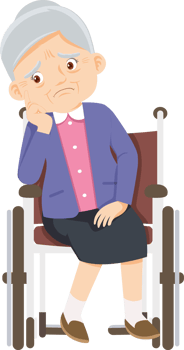 Grandma is bored in a hospital wheelchair. png