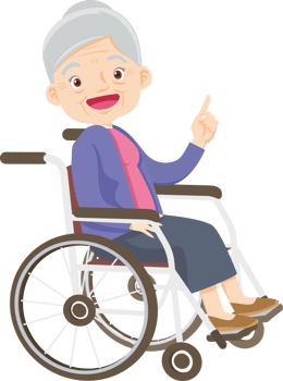 Disabled elderly woman being assisted by a caregiver. png