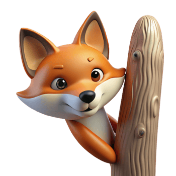 wonderful minimalist A curious fox peering out from behind a tree, illuminated by soft sunlight, in a playful, photorealistic style original png