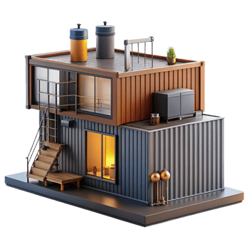 beautiful classic Shipping container home, industrial aesthetic, repurposed materials, modern design, upcycled architecture high resolution png