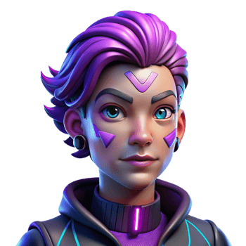 elegant rustic Portrait of a non-binary person with vibrant purple hair and intricate facial tattoos, illuminated by neon lights, in a cyberpunk style detailed png