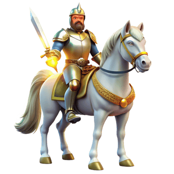wonderful rustic A noble knight in shining armor, riding a majestic white horse, wielding a gleaming sword, illuminated by the bright sunlight. Medieval romance style 4K png