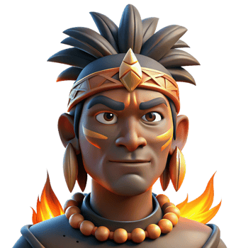 extraordinary rustic Portrait of a tribal warrior with elaborate face paint and headdress, lit by the flickering light of a campfire, in a stylized, ethnographic art style genuine png