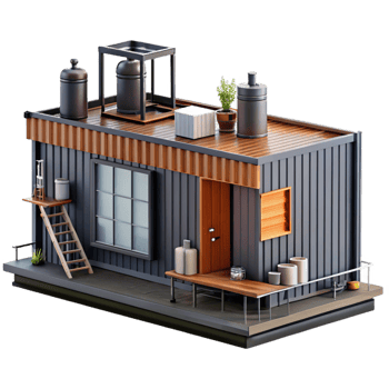 elegant classic Shipping container home, industrial design, upcycled materials, urban setting, modern style 4K png