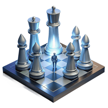 stunning traditional A giant chessboard with human pawns standing frozen in mid-game, illuminated by a dramatic spotlight. Surrealist photography style original png
