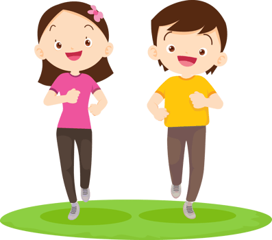 Brother and sister jogging together with joy png